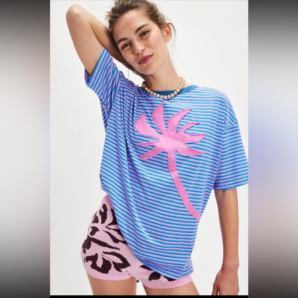 NWT | Free People Striped Palm Applique Tee